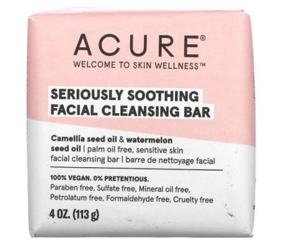Acure, Серьезно успокаивающее очищающее мыло для лица, 113 г (4 унции)