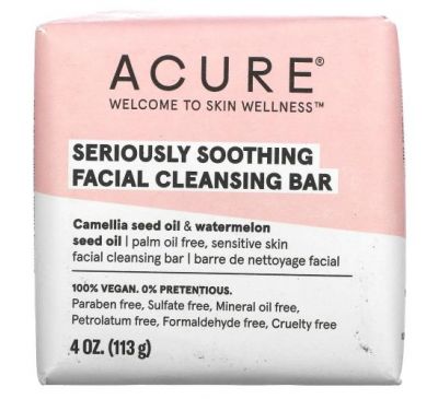 Acure, Seriously Soothing Facial Cleansing Bar, 4 oz (113 g)