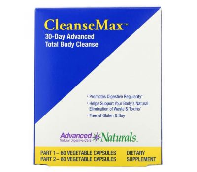 Advanced Naturals, CleanseMax, улучшенное средство для всего тела за 30 дней, 2 флакона, 60 растительных капсул в каждом