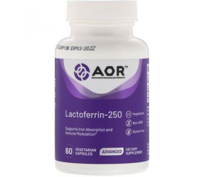 Advanced Orthomolecular Research AOR, Лактоферрин-250, 60 растительных капсул