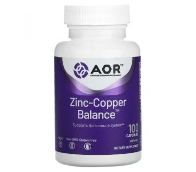 Advanced Orthomolecular Research AOR, Zinc-Copper Balance, 100 Vegetarian Capsules
