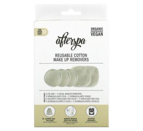 AfterSpa, Многоразовые средства для снятия макияжа из хлопка, набор из 6 предметов