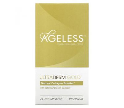 Ageless Foundation Laboratories, UltraDerm Gold,натуральний покращений колаген з запатентованим BioCell Collagen, 60 капсул