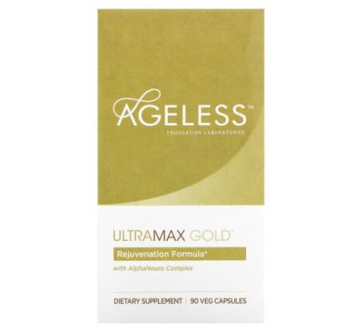 Ageless Foundation Laboratories, UltraMax Gold с комплексом AlphaNeuro Complex, 90 растительных капсул