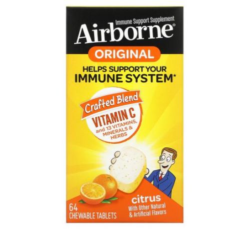AirBorne, взрыв витамина C, с цитрусовым вкусом, 64 жевательных таблетки