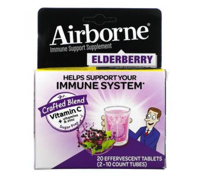 AirBorne, Добавка для поддержки иммунитета, бузина, 2 тюбика, 10 шипучих таблеток в каждой