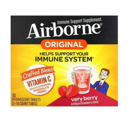 AirBorne, Добавка для поддержки иммунитета, ягоды, 3 тюбика, 10 шипучих таблеток в каждой