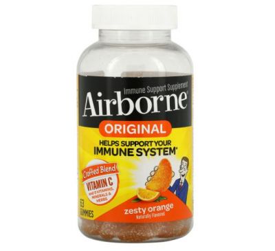 AirBorne, Оригинальная добавка для поддержки иммунитета, пикантный апельсин, 63 жевательные таблетки