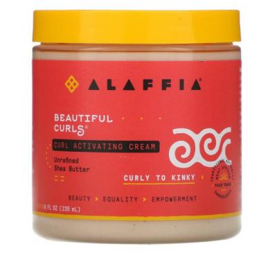 Alaffia, Beautiful Curls, крем для более упругих локонов, от вьющихся до кучерявых волос, нерафинированное масло ши, 235 мл (8 жидк. унций)