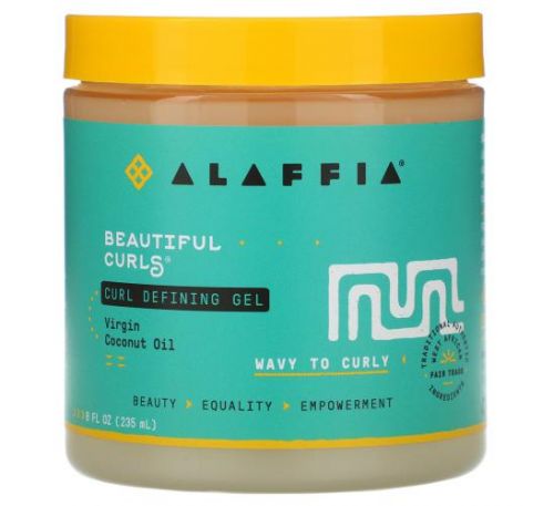 Alaffia, Beautiful Curls, гель для формирования локонов, от волнистых до кудрявых волос, кокосовое масло первого отжима, 235 мл (8 жидк. унций)