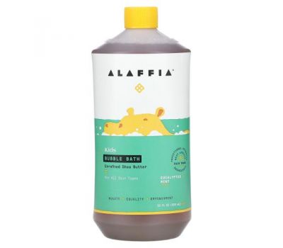 Alaffia, Kids Bubble Bath, Eucalyptus Mint, 32 fl oz (950 ml)