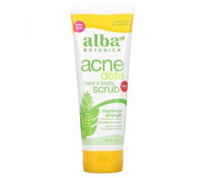 Alba Botanica, Acne Dote, скраб для обличчя та тіла, не містить олії, 227 г (8 унцій)