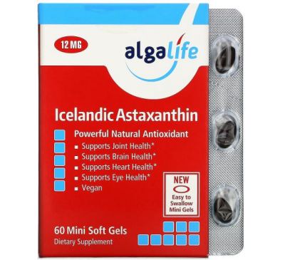 Algalife, Исландский астаксантин, 12 мг, 60 мягких мини-таблеток