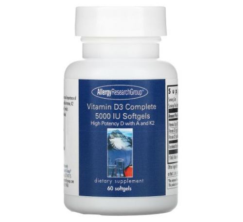 Allergy Research Group, Vitamin D3 Complete, 5000 IU, 60 Softgels