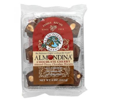 Almondina, Шоколадное печенье с миндалем и вишней, шоколад и вишня, 113 г (4 унции)