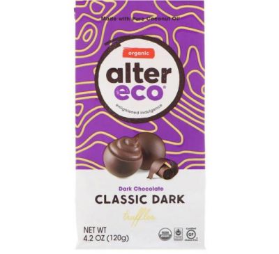 Alter Eco, Органические классические трюфели, черный шоколад, 120 г (4,2 унции)