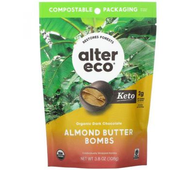 Alter Eco, Organic Dark Chocolate Almond Butter Bombs, 3.8 oz ( 108 g)