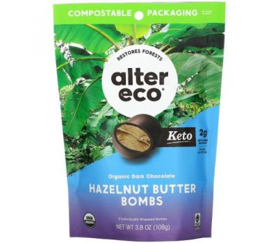 Alter Eco, Organic Dark Chocolate Hazelnut Butter Bombs, 3.8 oz ( 108 g)