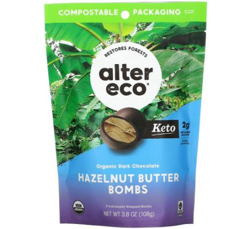 Alter Eco, Органический темный шоколад с ореховой пастой, 108 г (3,8 унции)