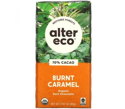 Alter Eco, органический черный шоколад, жженая карамель, 70% какао, 80 г (2,82 унции)