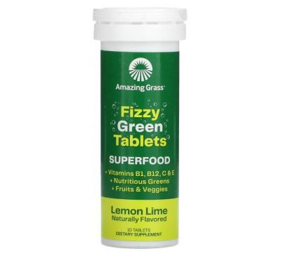 Amazing Grass, Green Superfood, Effervescent Greens, Lemon-Lime, 10 Tablets