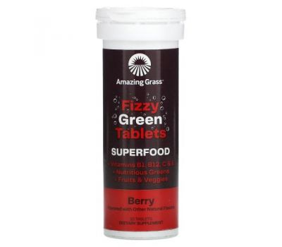 Amazing Grass, Green Superfood, шипучий напиток из зелени, со вкусом ягод, 10 таблеток
