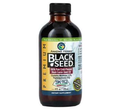 Amazing Herbs, Black Seed, 100 % чиста олія насіння чорного кмину холодного віджиму, 120 мл (4 рідк. унцій)