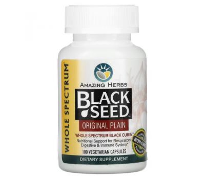 Amazing Herbs, Black Seed, чорний кмин, класичний без добавок, 100 вегетаріанських капсул