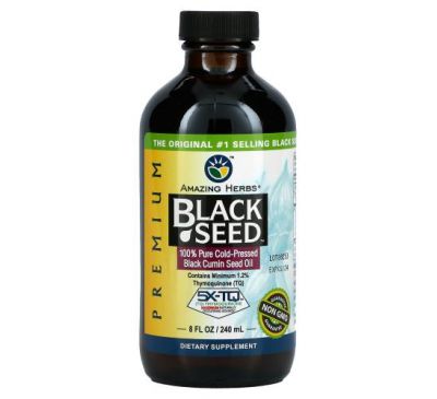 Amazing Herbs, Premium Black Seed, на 100 % чиста олія насіння чорного кмину холодного віджиму, 240 мл (8 рідк. унцій)
