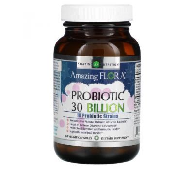 Amazing Nutrition, Amazing Flora, пробиотик, 30 млрд КОЕ, 60 растительных капсул