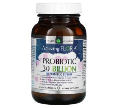 Amazing Nutrition, Amazing Flora, пробиотик, 30 млрд КОЕ, 60 растительных капсул