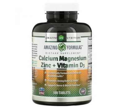 Amazing Nutrition, Calcium Magnesium Zinc + Vitamin D3, 300 Tablets