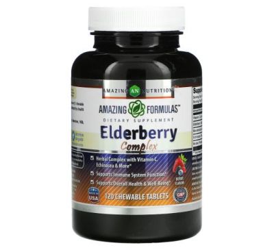 Amazing Nutrition, Elderberry Complex, ягоды, 120 жевательных таблеток