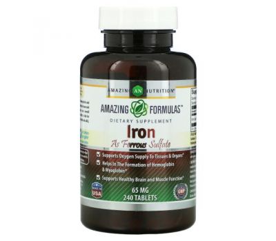 Amazing Nutrition, Iron As Ferrous Sulfate, 65 mg, 240 Tablets