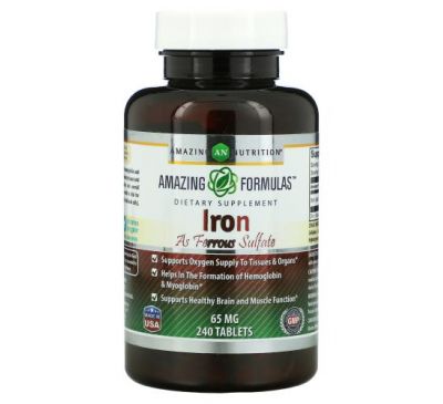 Amazing Nutrition, Железо в виде сульфата железа, 65 мг, 240 таблеток