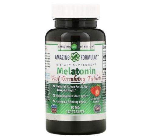 Amazing Nutrition, Мелатонин, клубника, 10 мг, 120 таблеток