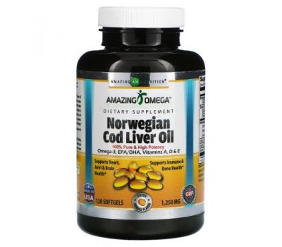 Amazing Nutrition, Жир печени норвежской трески, апельсин, 1250 мг, 120 мягких таблеток