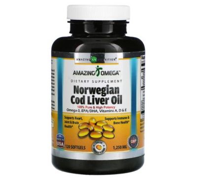 Amazing Nutrition, Norwegian Cod Liver Oil, Orange, 1,250 mg, 120 Softgels