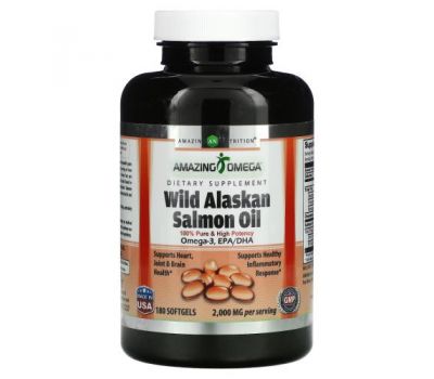 Amazing Nutrition, Жир дикого аляскинского лосося, 2000 мг, 180 мягких таблеток