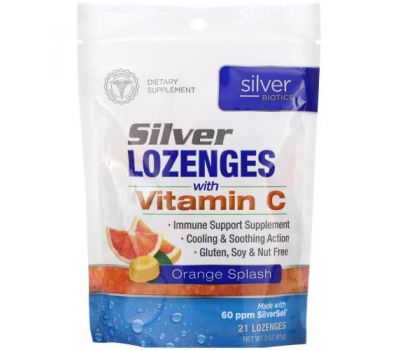 American Biotech Labs, Silver Biotics, Silver Lozenges, 60 PPM SilverSol, Orange Splash, 21 Lozenges