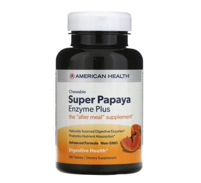 American Health, Super Papaya Enzyme Plus, 180 жевательных таблеток
