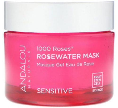 Andalou Naturals, 1000 Roses, косметическая маска с розовой водой, для чувствительной кожи, 50 г (1,7 унции)