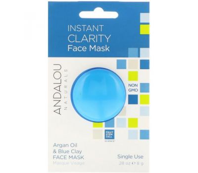 Andalou Naturals, мгновенное очищение, маска для лица с маслом арганы и голубой глиной, 8 г (0,28 унции)