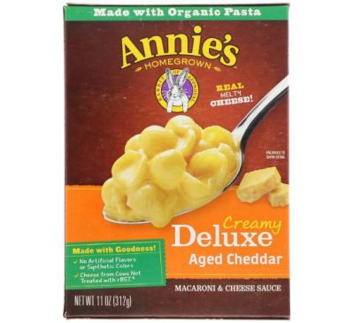 Annie's Homegrown, Сливочный роскошный выдержанный чеддер, макароны и сырный соус, 312 г (11 унций)