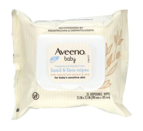 Aveeno, Салфетки для рук и лица для малышей, 25 одноразовых салфеток
