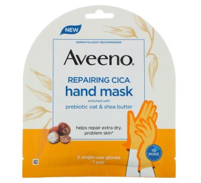 Aveeno, Cica, відновлювальна маска для рук, 2 одноразових рукавички