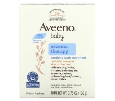 Aveeno, Успокаивающее средство для принятия ванн при экземе у детей, без запаха, 5 пакетиков, 106 г (3,75 унций)