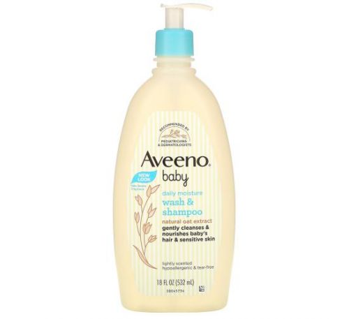 Aveeno, детское увлажняющее средство для мытья тела и шампунь, с легким запахом, 532 мл (18 жидк. унций)