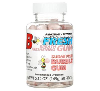 B-Fresh, Breath Freshening Gum, Sugar Free, Bubble Gum, 50 Pieces, 5.12 oz (145 g)