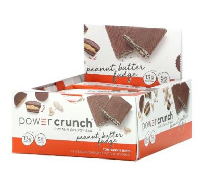 BNRG, Power Crunch, протеиновый энергетический батончик со вкусом арахисового масла и ирисок, 12 шт. по 40 г